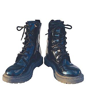 Wild Pair Black Patent Leather Combat Moto Boots Size 6